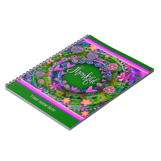 Aangepaste groene bloemenharten dankbaar plezier k notitieboek (Linkerzijde)