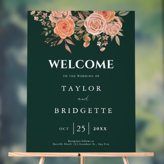 Aangepaste groene bloemrijke herfst bruiloft welko acryl bord (Neutraal)