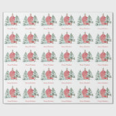 Aangepaste Groene Bos Rode Schuur Pine Kerstboom Cadeaupapier (Vlak)