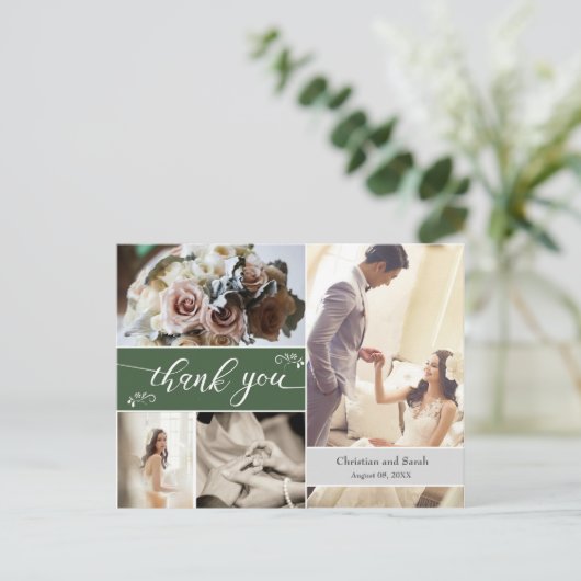 Aangepaste groene bruiloft Dank u Briefkaart (Staand voorkant)