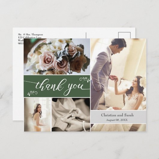 Aangepaste groene bruiloft Dank u Briefkaart (Voorkant / Achterkant)