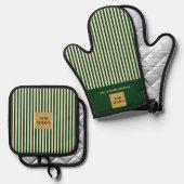 Aangepaste Groene & Cream Stripe Ovenwant & Pannenlap Set (Voorkant / Achterkant)