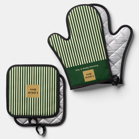 Aangepaste Groene & Cream Stripe Ovenwant & Pannenlap Set (Voorkant / Achterkant)