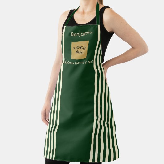 Aangepaste Groene & Cream Stripe Schort (Insitu)