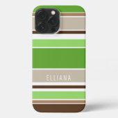 Aangepaste groene donkere bruine beige strepen met iPhone hoesje (Achterkant)