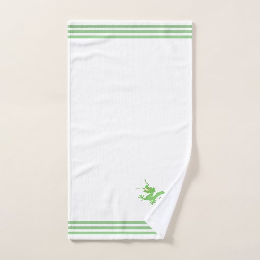 Aangepaste groene draak & drie strepen op wit bad handdoek (Handdoek)