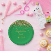 Aangepaste groene en gouden afstudeerfeest glitter papieren bordje (Feest)