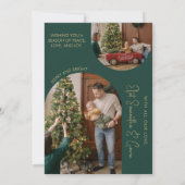 Aangepaste groene en gouden minimalistische boog f feestdagenkaart (Achterkant)