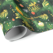 Aangepaste groene en gouden vakantie Ornamenten Cadeaupapier (Rol Hoek)