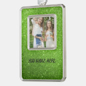 Aangepaste groene foto- en tekstglitter verzilverd omlijst ornament (Links)