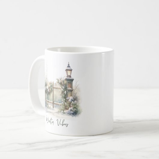 Aangepaste groene gebladerte Snowy Fence Winter Ke Koffiemok (Voorkant links)