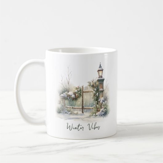 Aangepaste groene gebladerte Snowy Fence Winter Ke Koffiemok (Links)