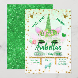 Aangepaste groene glitter Unicorn Birthday Kaart