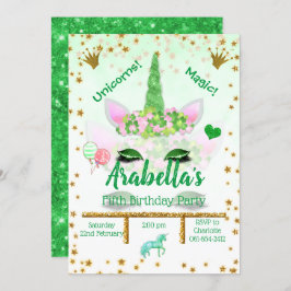Aangepaste groene glitter Unicorn Birthday Kaart