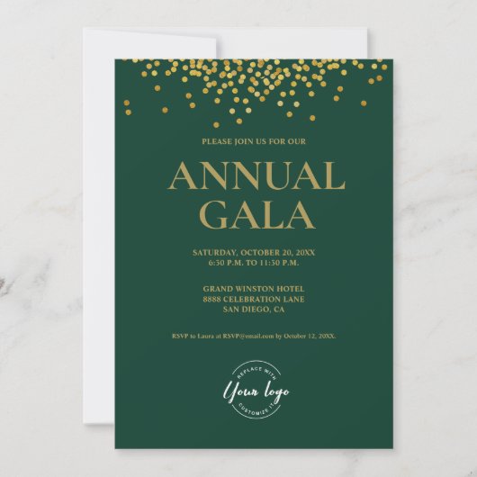 Aangepaste groene Goud confetti logo Gala zakelijk Kaart (Voorkant)