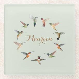 Aangepaste groene Hummingbird Glazen Onderzetter