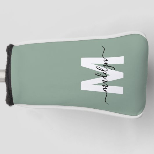 Aangepaste groene initiële naammonogram golfheadcover (Voorkant)