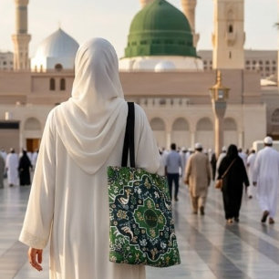 Aangepaste groene islamitische tapijt van Madinah Tote Bag