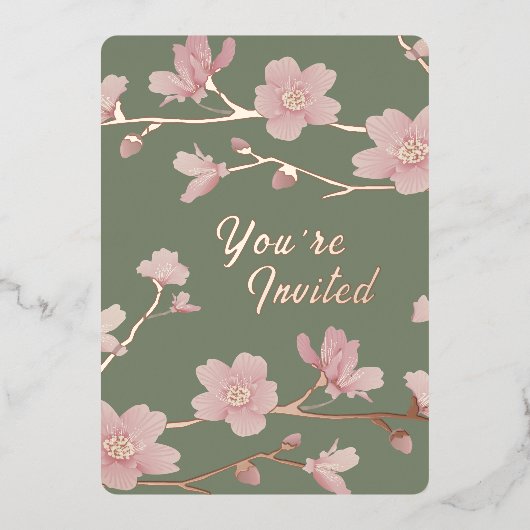 Aangepaste groene kerst echte gouden folie uitnodi folie uitnodiging (Voorkant)