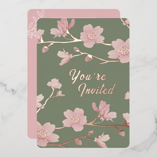 Aangepaste groene kerst echte gouden folie uitnodi folie uitnodiging (Voorkant / Achterkant)