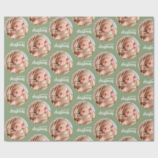Aangepaste Groene Kerst Foto Cirkel Inpakpapier (Vlak)