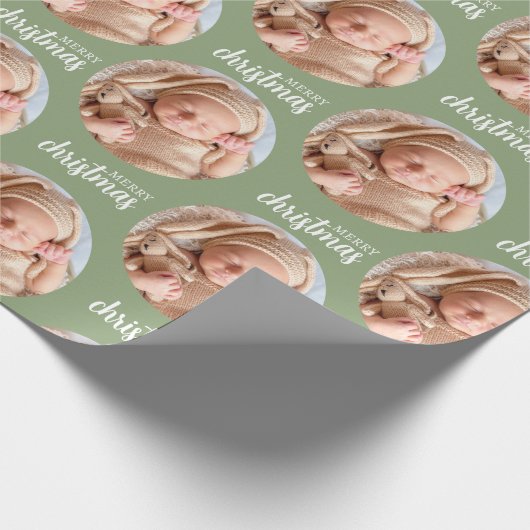 Aangepaste Groene Kerst Foto Cirkel Inpakpapier (Hoek)