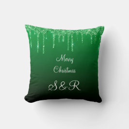 Aangepaste, groene kerstcadeautjes met monogram kussen