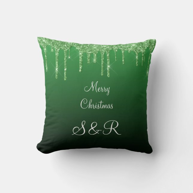 Aangepaste, groene kerstcadeautjes met monogram kussen (Voorkant)