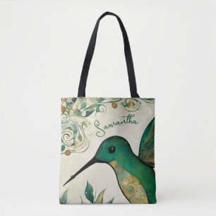 Aangepaste groene kolibrie tote bag