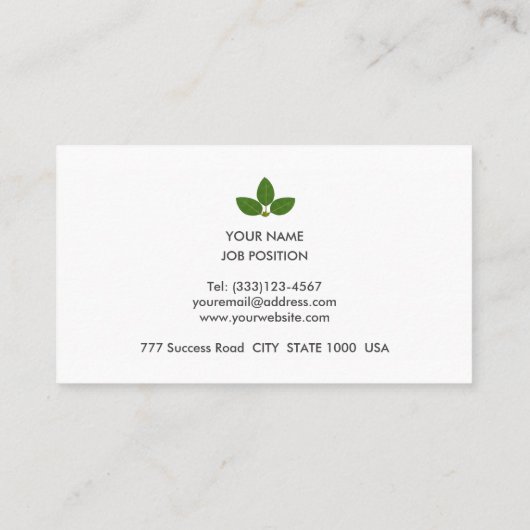 Aangepaste groene Laurel Leaves Logo op White Visitekaartje (Achterkant)