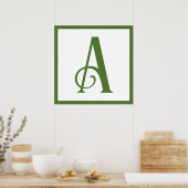 Aangepaste groene letter A monogram retro kinderka Poster (Keuken)
