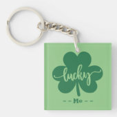 Aangepaste Groene Lucky Clover St. Patrick Dag ron Sleutelhanger (voorkant)
