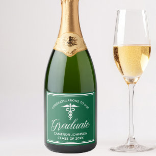 Aangepaste groene medische school afstudeerfeest sparkling wijnetiket