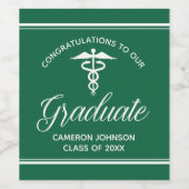 Aangepaste groene medische school afstudeerfeest wijn etiket (Enkel label)