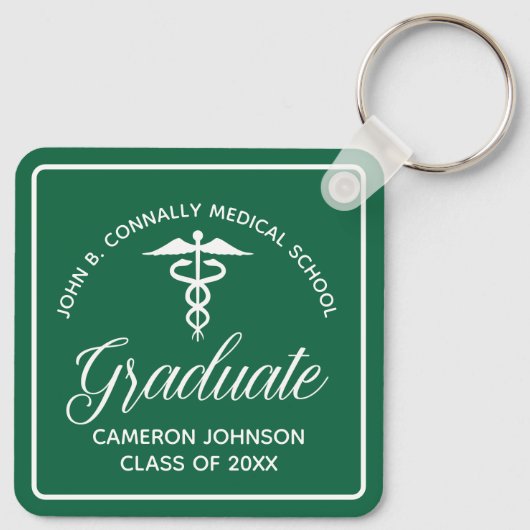 Aangepaste Groene Medische School Afstuderen Keeps Sleutelhanger (Achterkant)