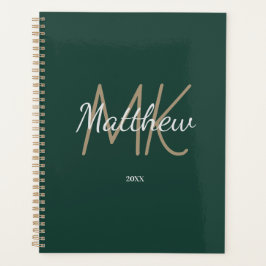 Aangepaste Groene Monogram Initiaal Naam Minimalis Planner