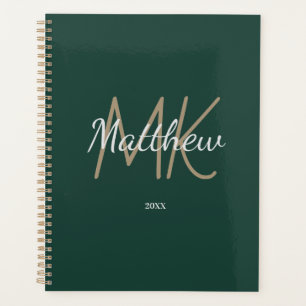 Aangepaste Groene Monogram Initiaal Naam Minimalis Planner