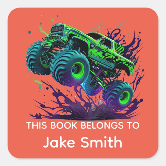 Aangepaste groene monstertruck sticker voor kinder (Voorkant)
