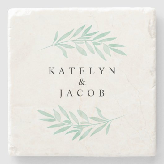 Aangepaste groene munt Waterverf Stenen Onderzetter (Voorkant)