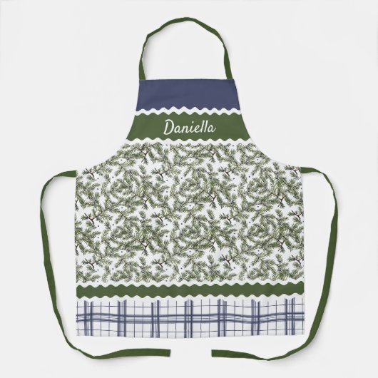 Aangepaste groene naalden Blauwe bessen Vloeiing Schort (Voorkant)