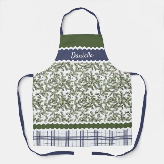 Aangepaste groene naalden blauwe jeneverbessen schort (Voorkant)