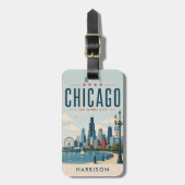 Aangepaste groene nostalgische USA Chicago Illinoi Bagagelabel (Voorkant verticaal)