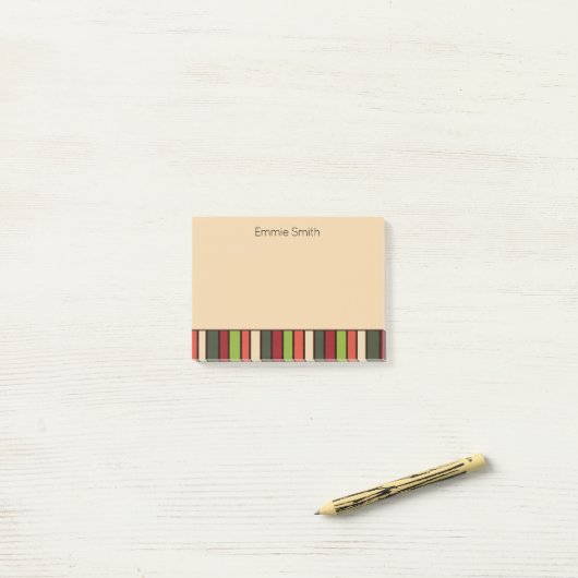 Aangepaste groene Oranje Tan Retro Striped Post-it® Notes (Op bureau)