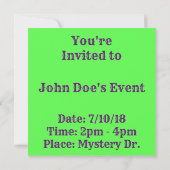 Aangepaste groene Paarse uitnodiging tot het indie (Achterkant)