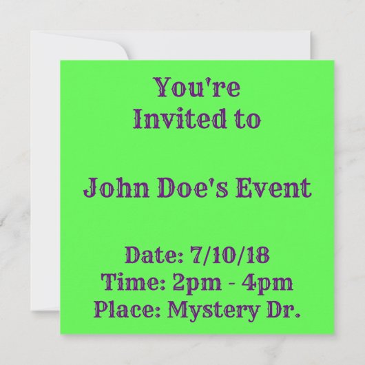 Aangepaste groene Paarse uitnodiging tot het indie (Achterkant)