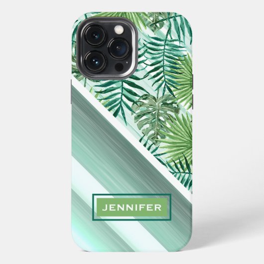 Aangepaste groene palmbladeren tropisch zomerpatro iPhone hoesje (Achterkant)