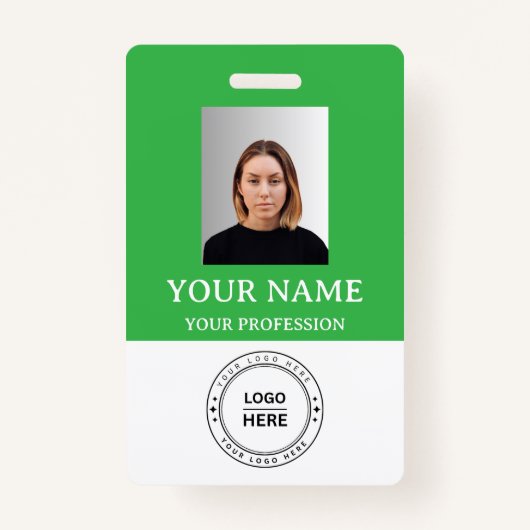 Aangepaste Groene Personeelsbadge met Foto, Logo,  Badge (Voorkant)