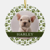 Aangepaste Groene Pet Paw Print 2 Foto Keramisch Ornament (Voorkant)