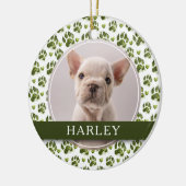 Aangepaste Groene Pet Paw Print 2 Foto Keramisch Ornament (Links)