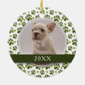 Aangepaste Groene Pet Paw Print 2 Foto Keramisch Ornament (Achterkant)
